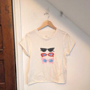 MAEVE Ivory Phthalo Ruth x Anthropologie Sunglasses Cotton Graphic Tee Size XS